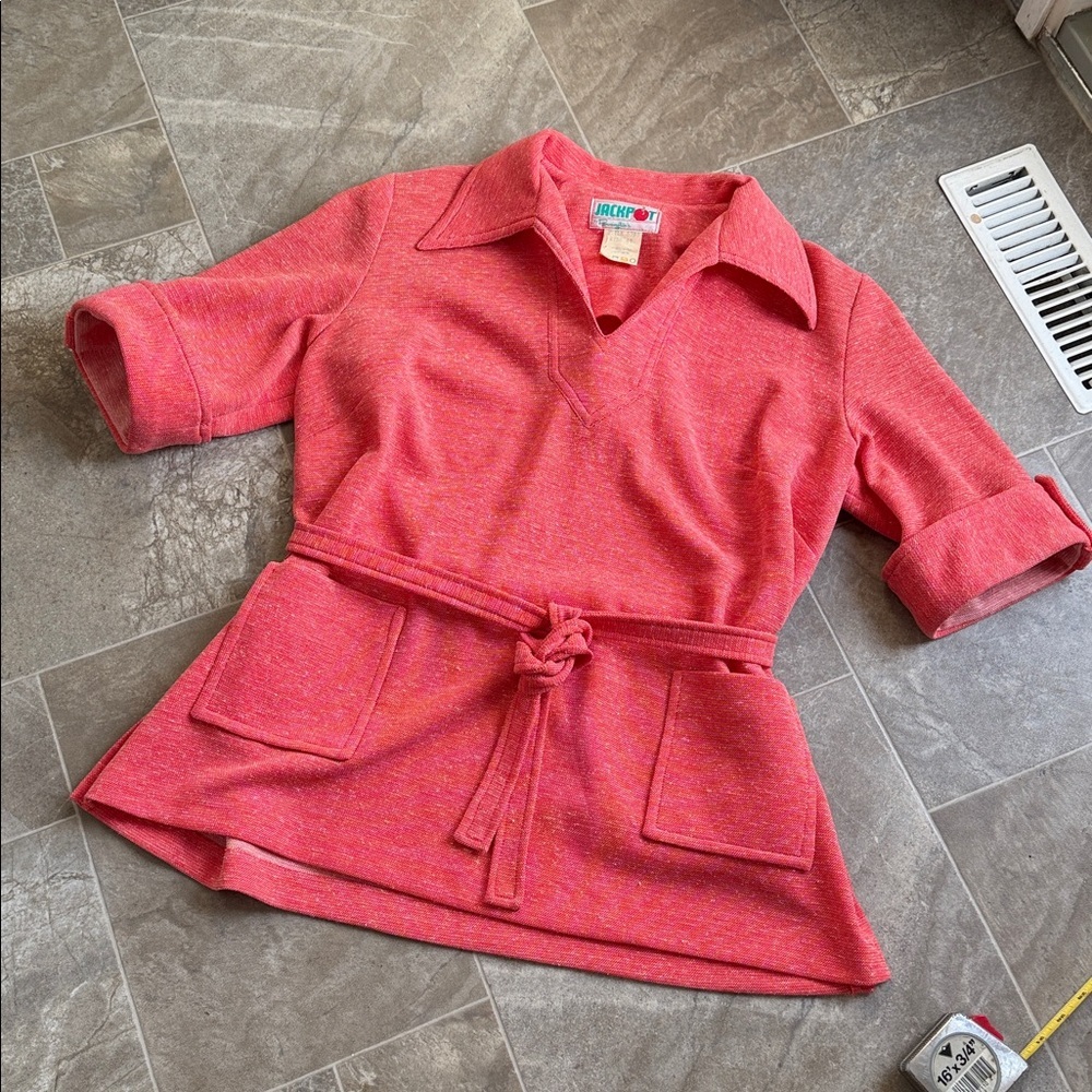 Pennington’s pink/orange 2 pc jump suit belted waist and pockets on shirt/pants